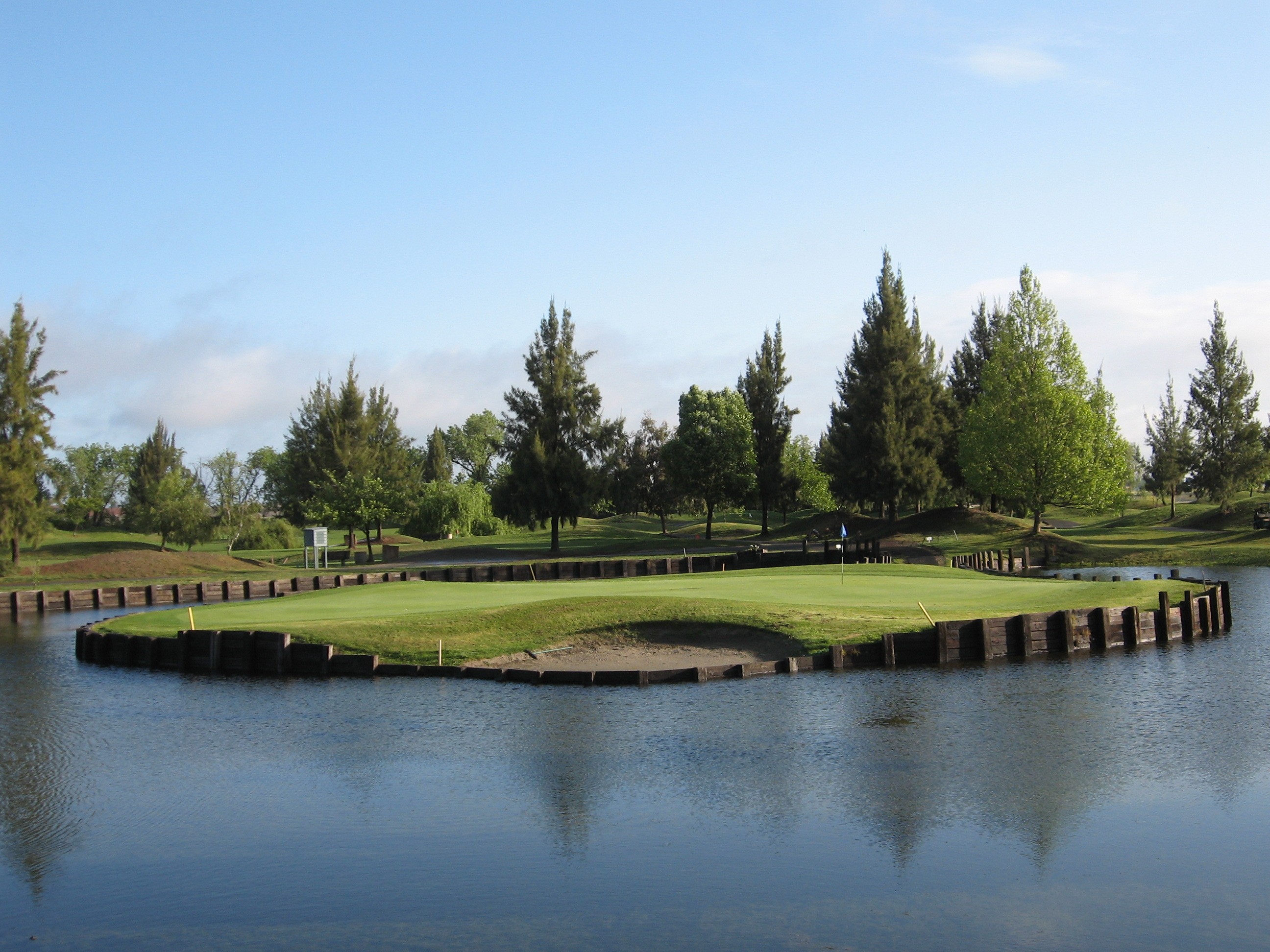 The island green on Bartley Cavanaugh's 17th hole at dusk